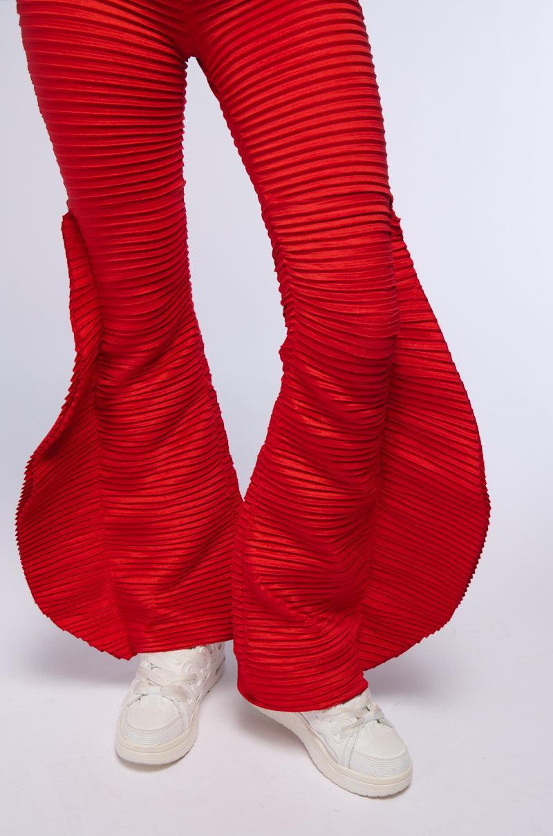 RUNAWAY PLEATED FLARE TROUSER PANT IN RED Product Image