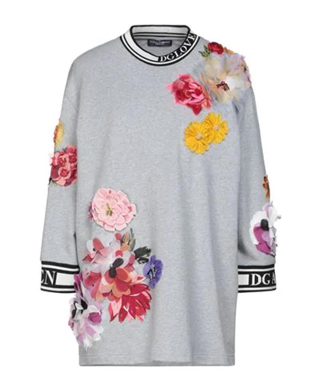 DOLCE & GABBANA Embellished French Cotton-terry Top In Grey Product Image