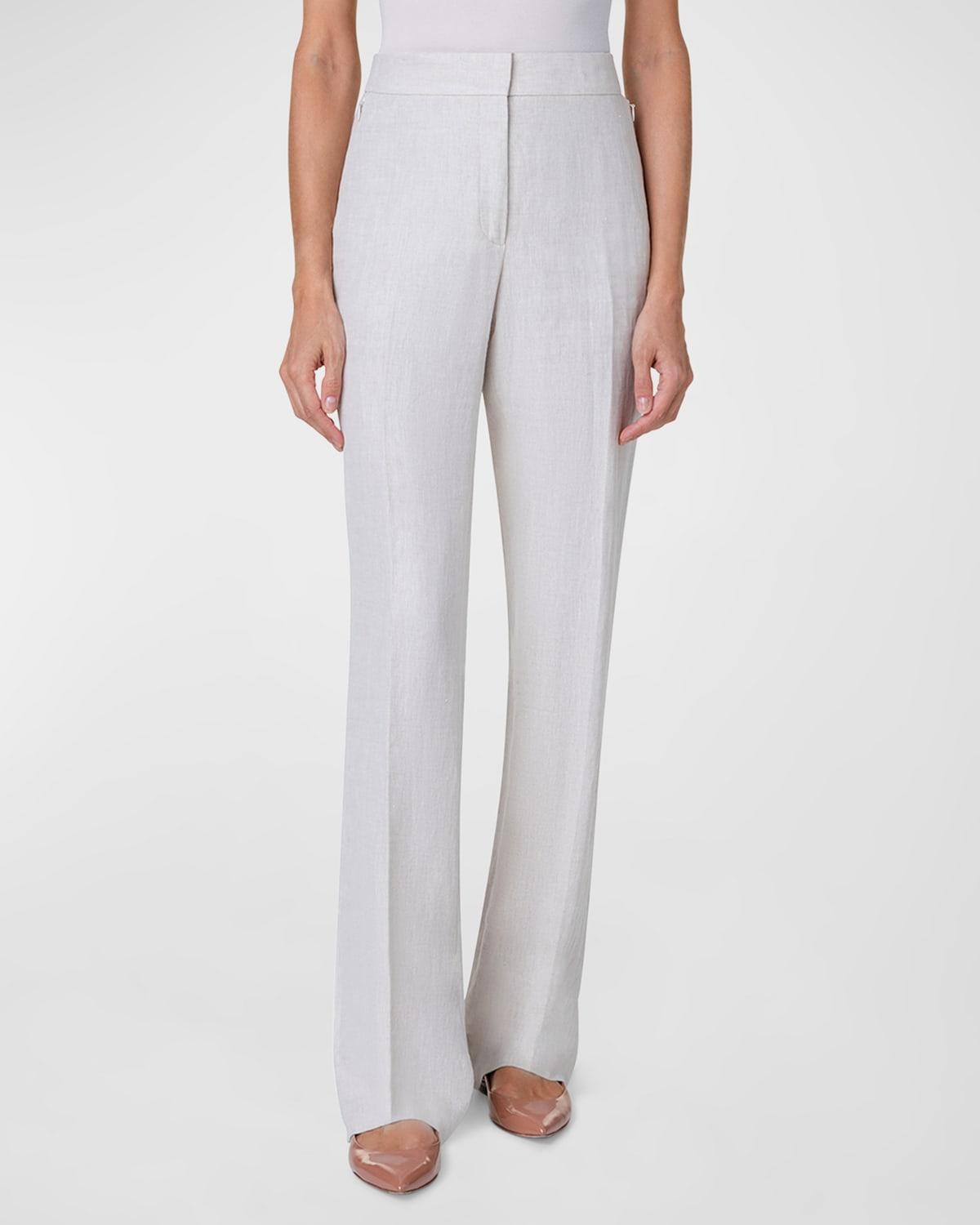 Carl Linen Herringbone Straight-Leg Pants Product Image