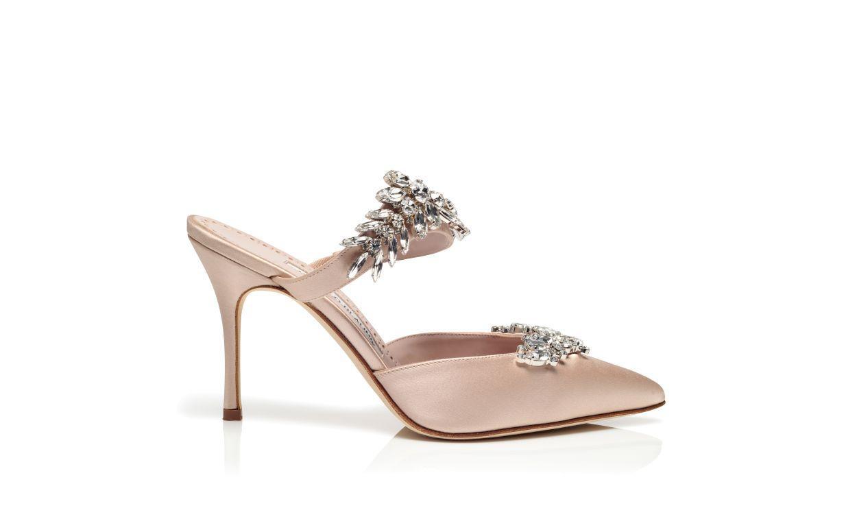 LURUM Light Beige Satin Crystal Embellished Mules Product Image