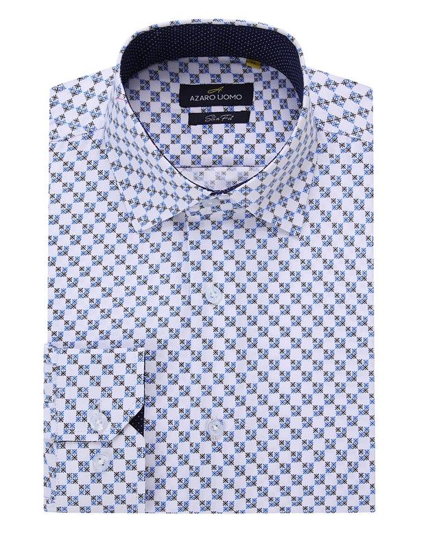 Azaro Uomo Mens Geometric Slim Fit Shirt - White Blue Product Image