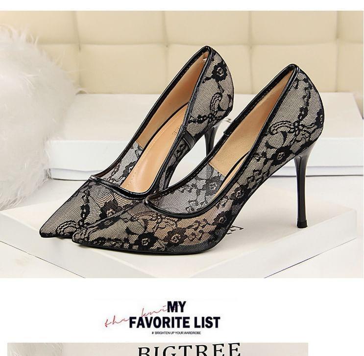 Stiletto Pointed Toe Lace Pumps Product Image