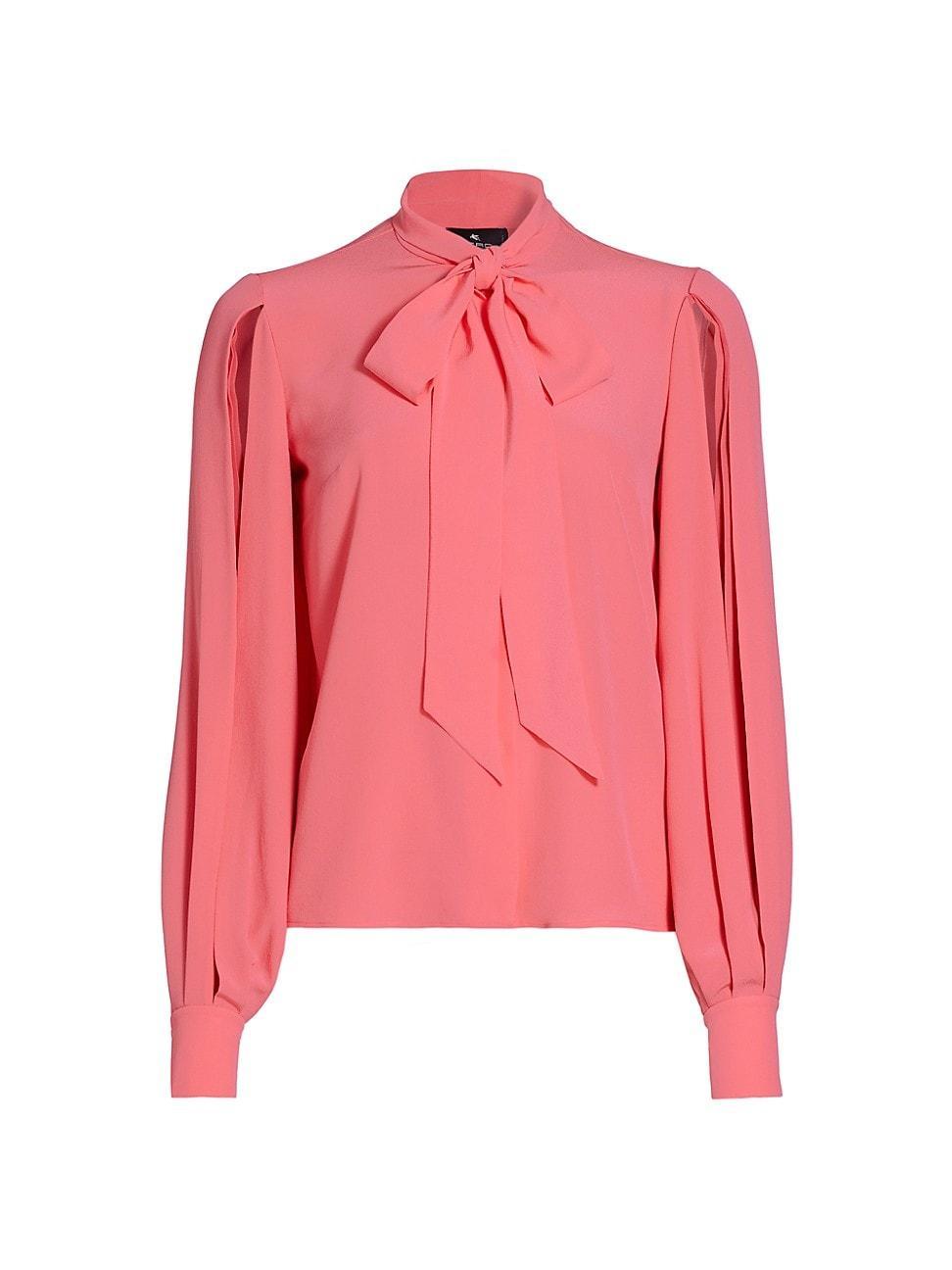 Womens Silk Tie-Neck Blouse Product Image