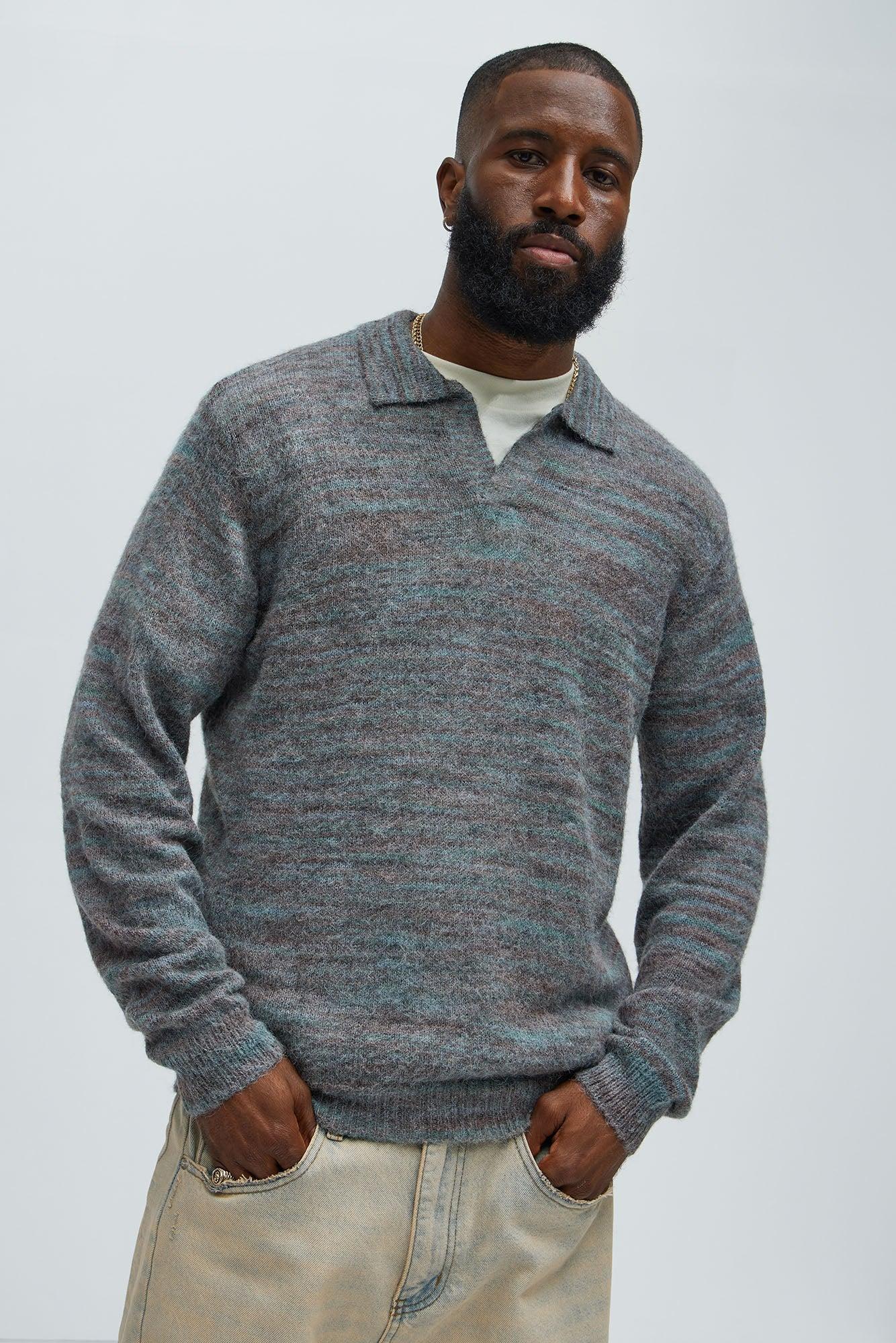 Blinded Mohair Johnny Collar Sweater - Grey/combo Product Image