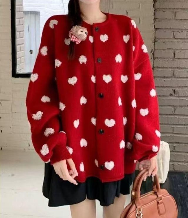 Heart Print Oversized Cardigan Product Image