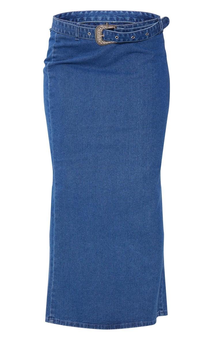 Indigo Buckle Detail Denim Maxi Skirt Product Image