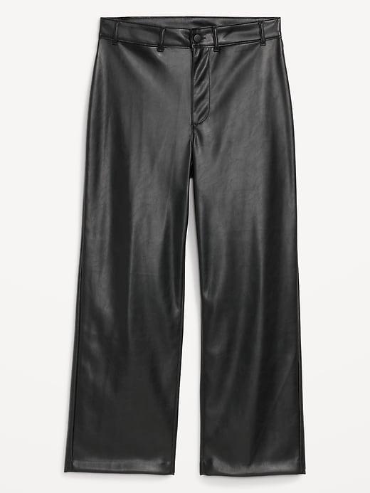 High-Waisted Faux-Leather Crop Wide-Leg Pants Product Image