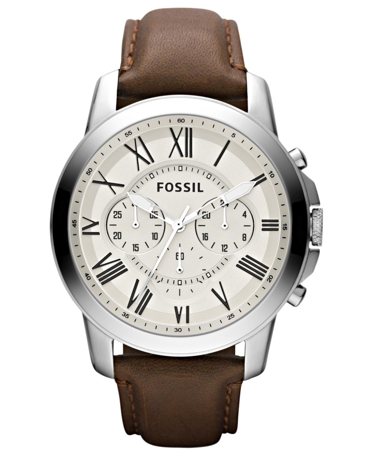 Fossil Mens Chronograph Grant Brown Leather Strap Watch 44mm - Brown Product Image