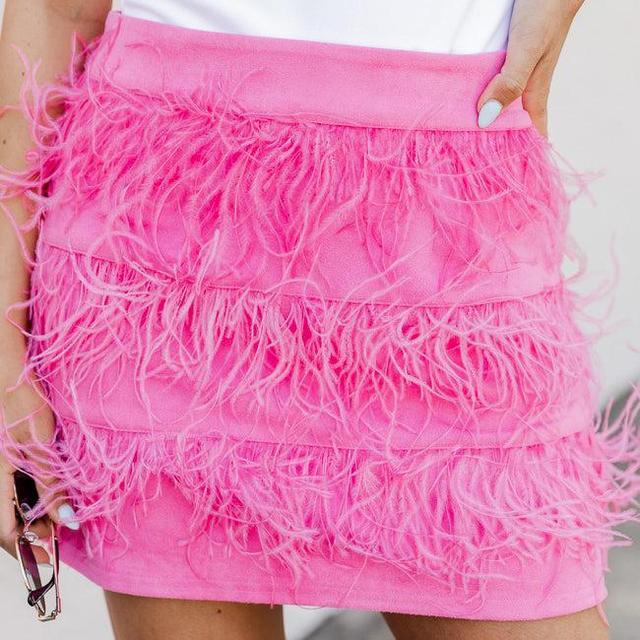 This Is Our Place Fuchsia Feather Trim Skirt FINAL SALE Product Image