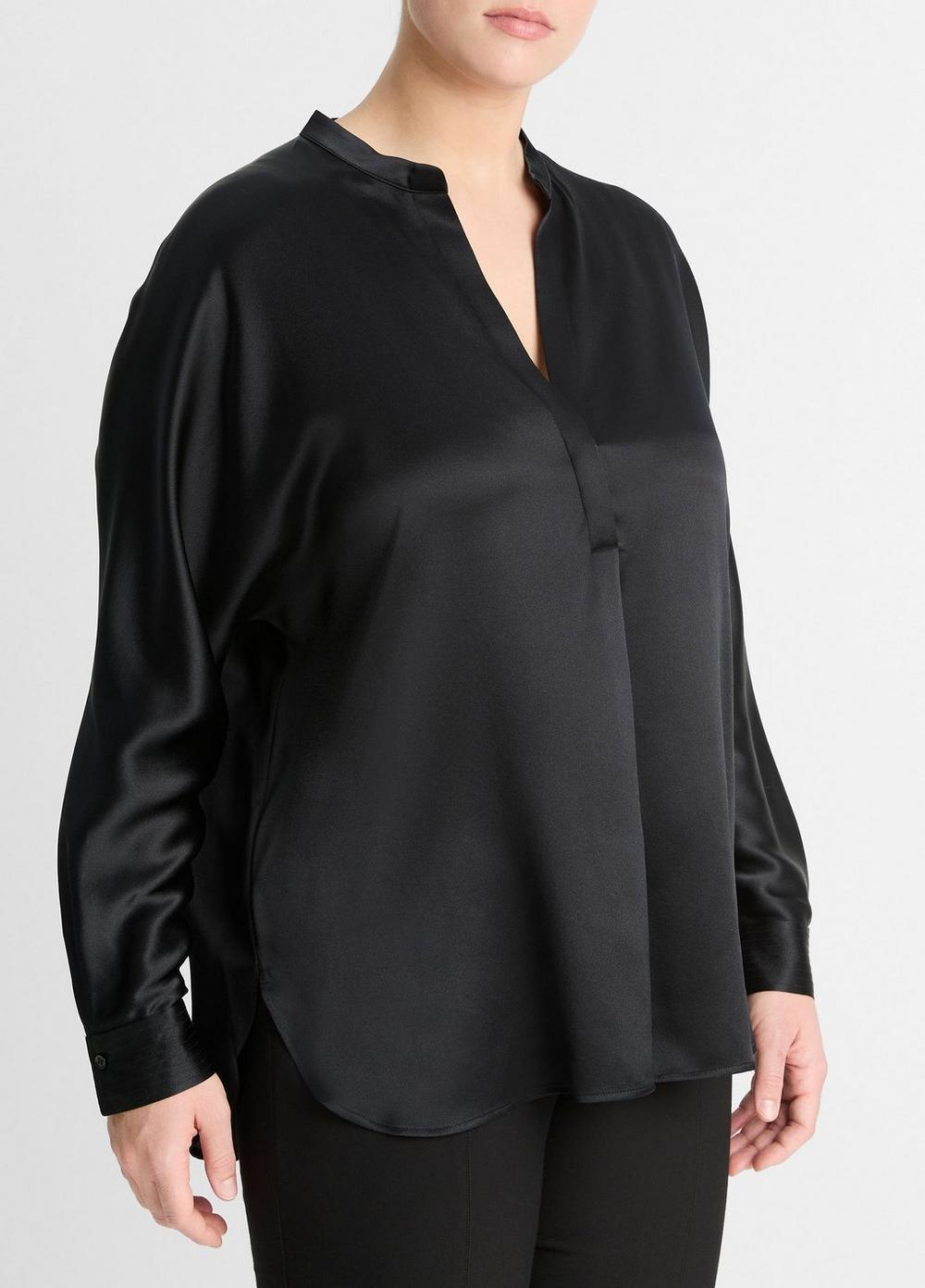 Womens Satin Band Collar Blouse, Black, Size 1XL Vince Product Image