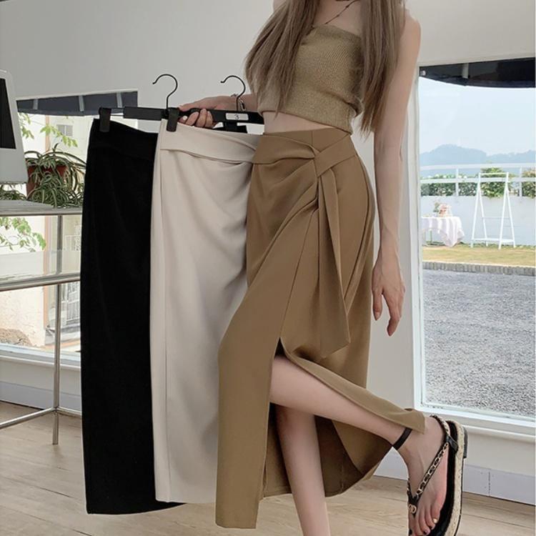 High Rise Asymmetrical Plain Maxi A-Line Skirt Product Image