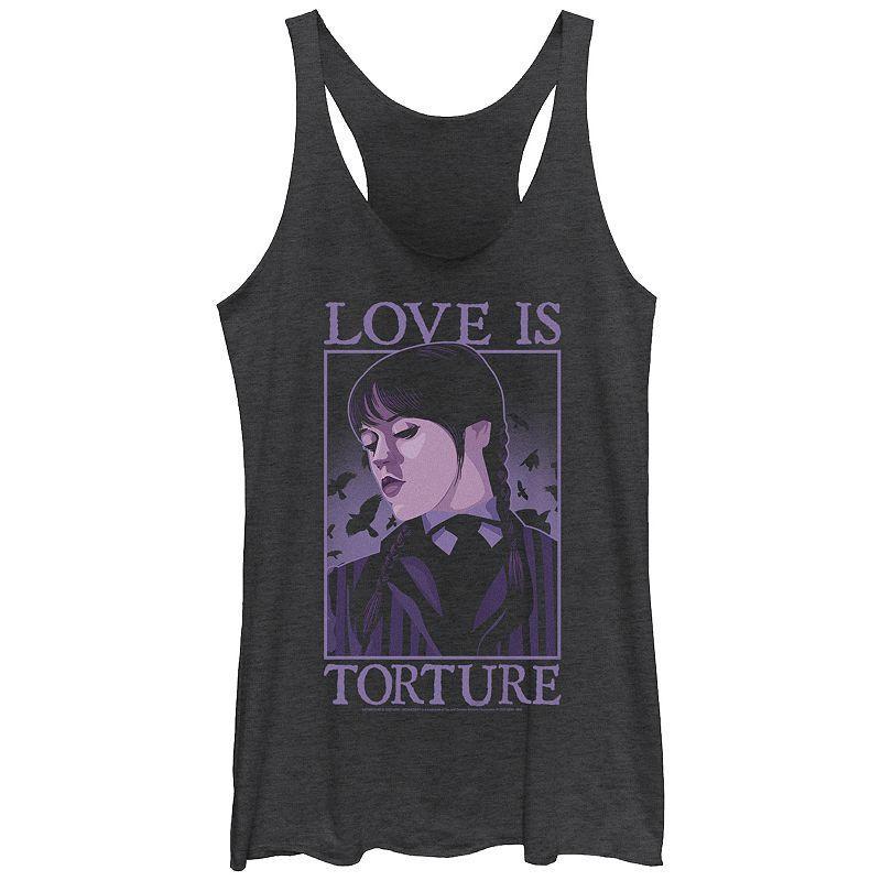 Juniors Wednesday Love Is Torture Tank Top, Girls Black Grey Product Image