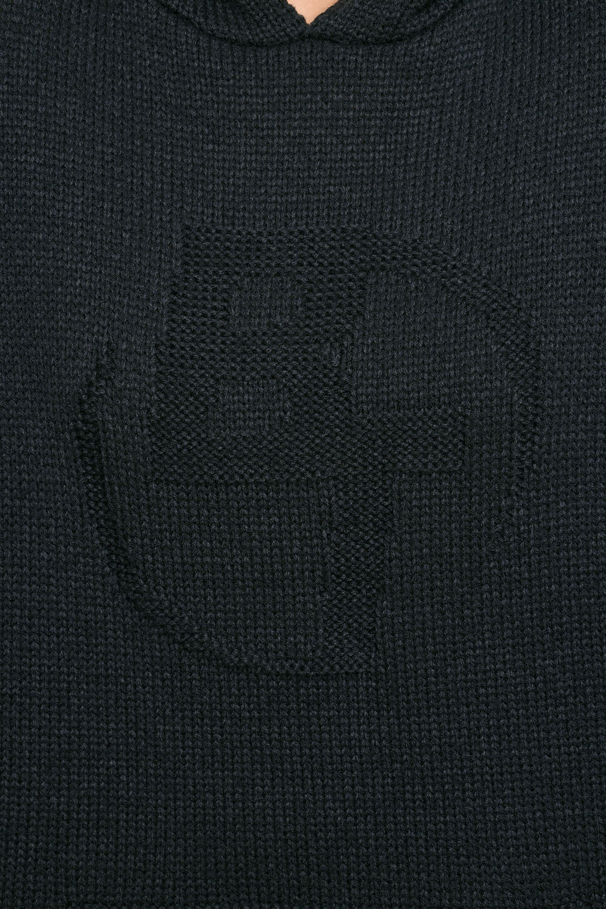 Oversized Chunky Knit Hoodie in Black Product Image