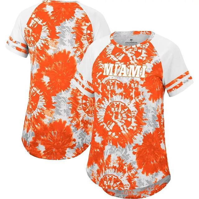 Womens Colosseum /White Miami Hurricanes Annie Oversized Tie-Dye Raglan T-Shirt Product Image