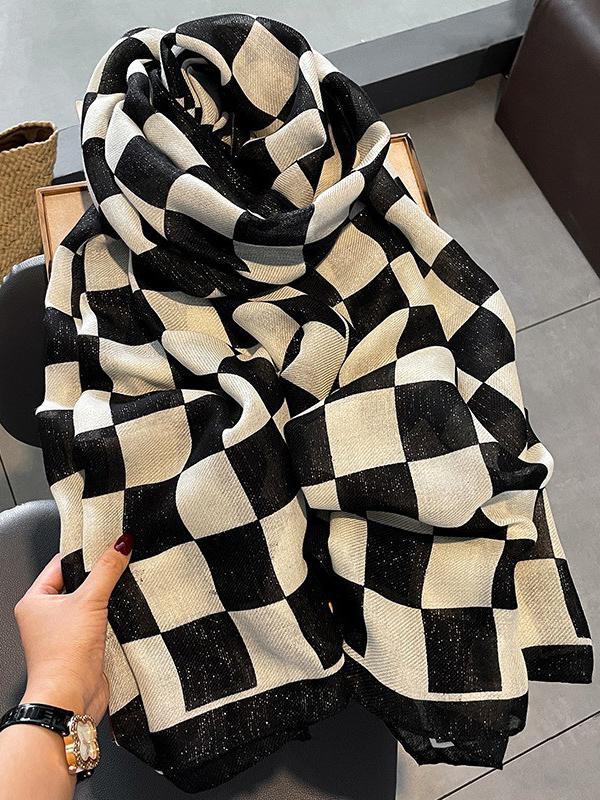 Linen Plaid Printed Sun-Proof Warm Shawl Scarf Product Image