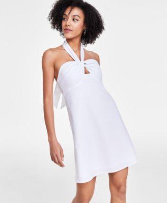 Women's Cutout Halter Linen Blend Mini Dress, Created for Macy's Product Image