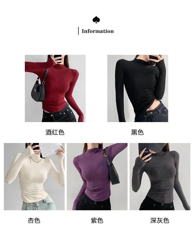 Plain Mock-Neck Slim-Fit Top in 6 Colors Product Image