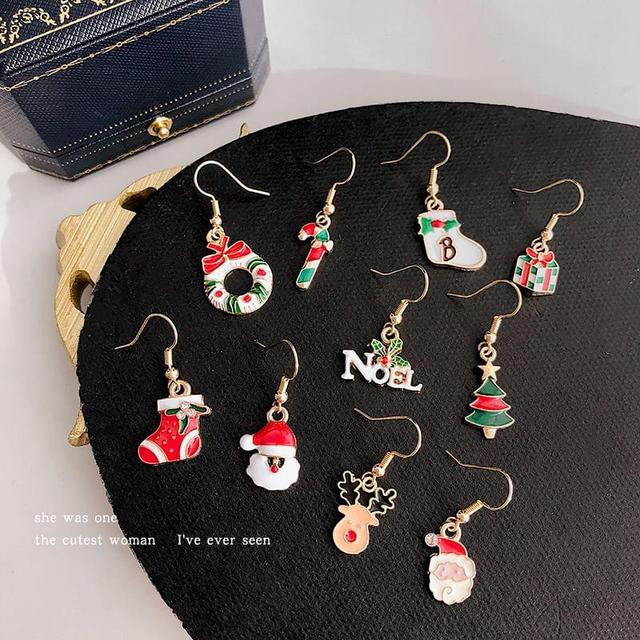 Christmas Glaze Asymmetrical Alloy Drop Earring (Various Designs) Product Image