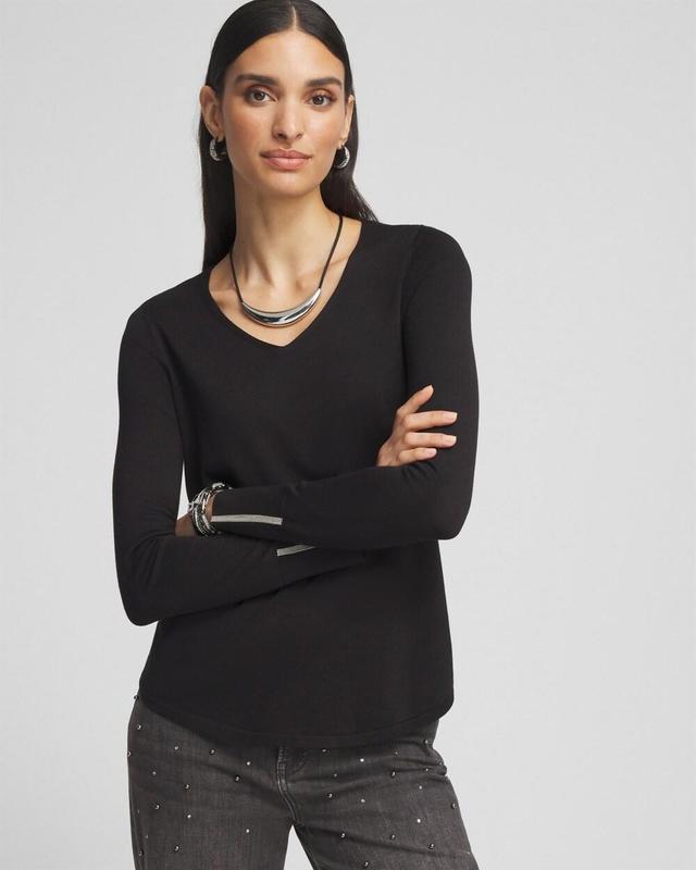 Caviar Trim V-Neck Pullover Sweater Product Image