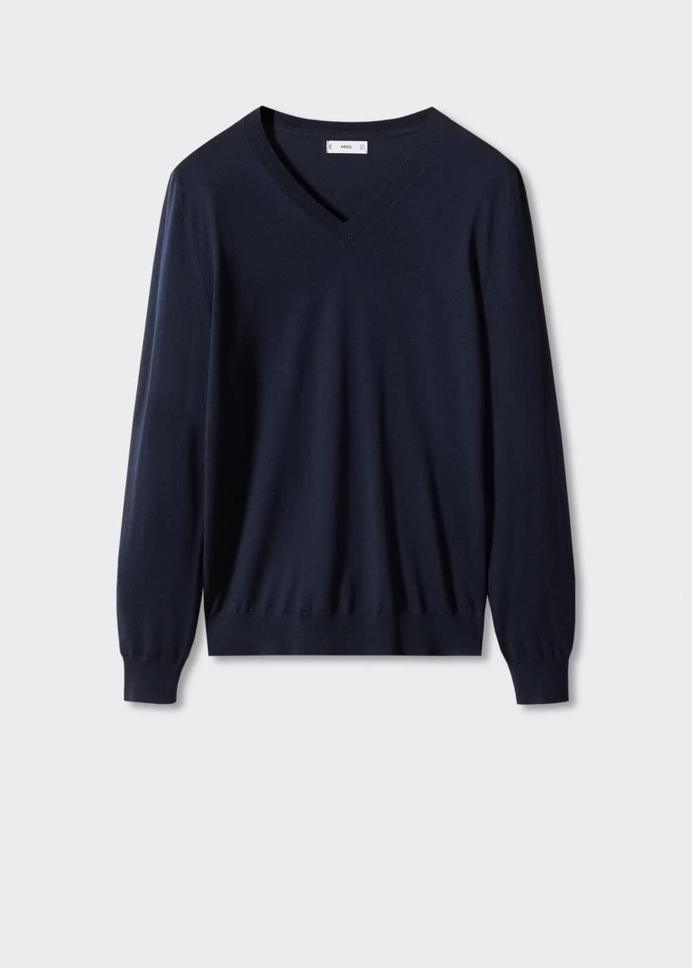 MANGO MAN - 100% merino wool V-neck sweater navy - S - Men Product Image