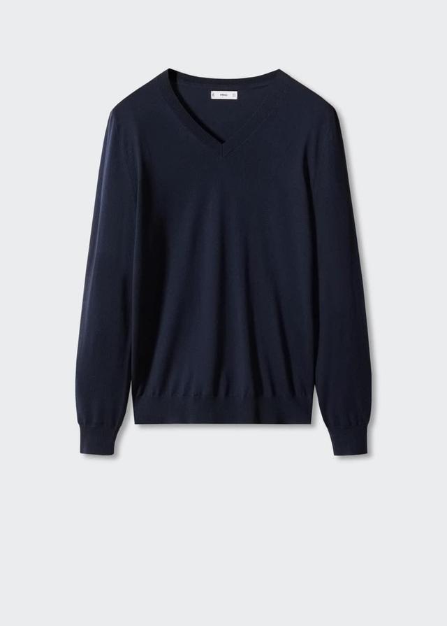 MANGO MAN - 100% merino wool V-neck sweater navy - S - Men Product Image