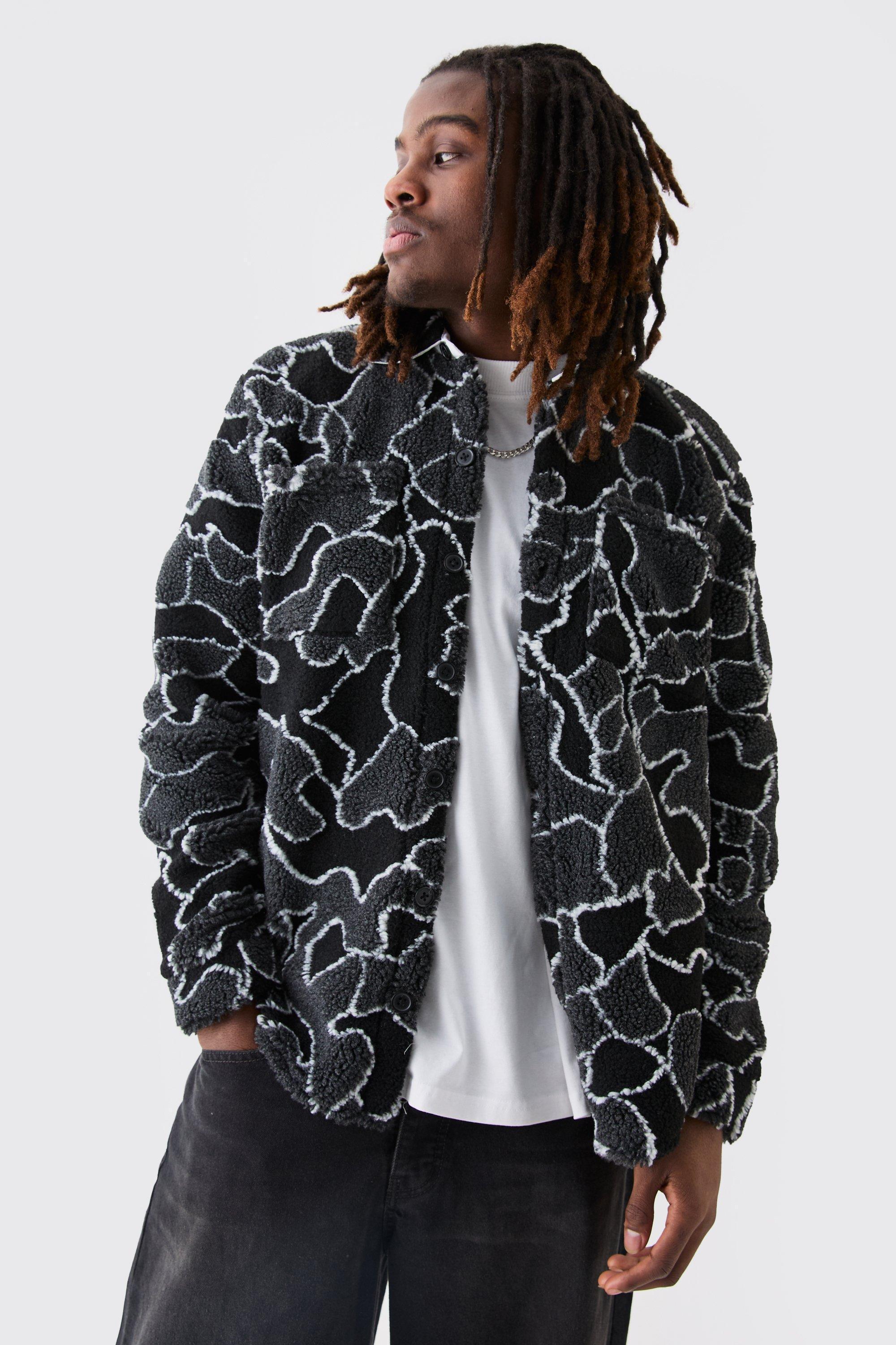 Borg Squiggle Boxy Overshirt | boohooMAN USA Product Image