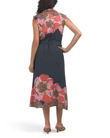 Linen Blend Floral Shirt Dress With Belt for Women Product Image