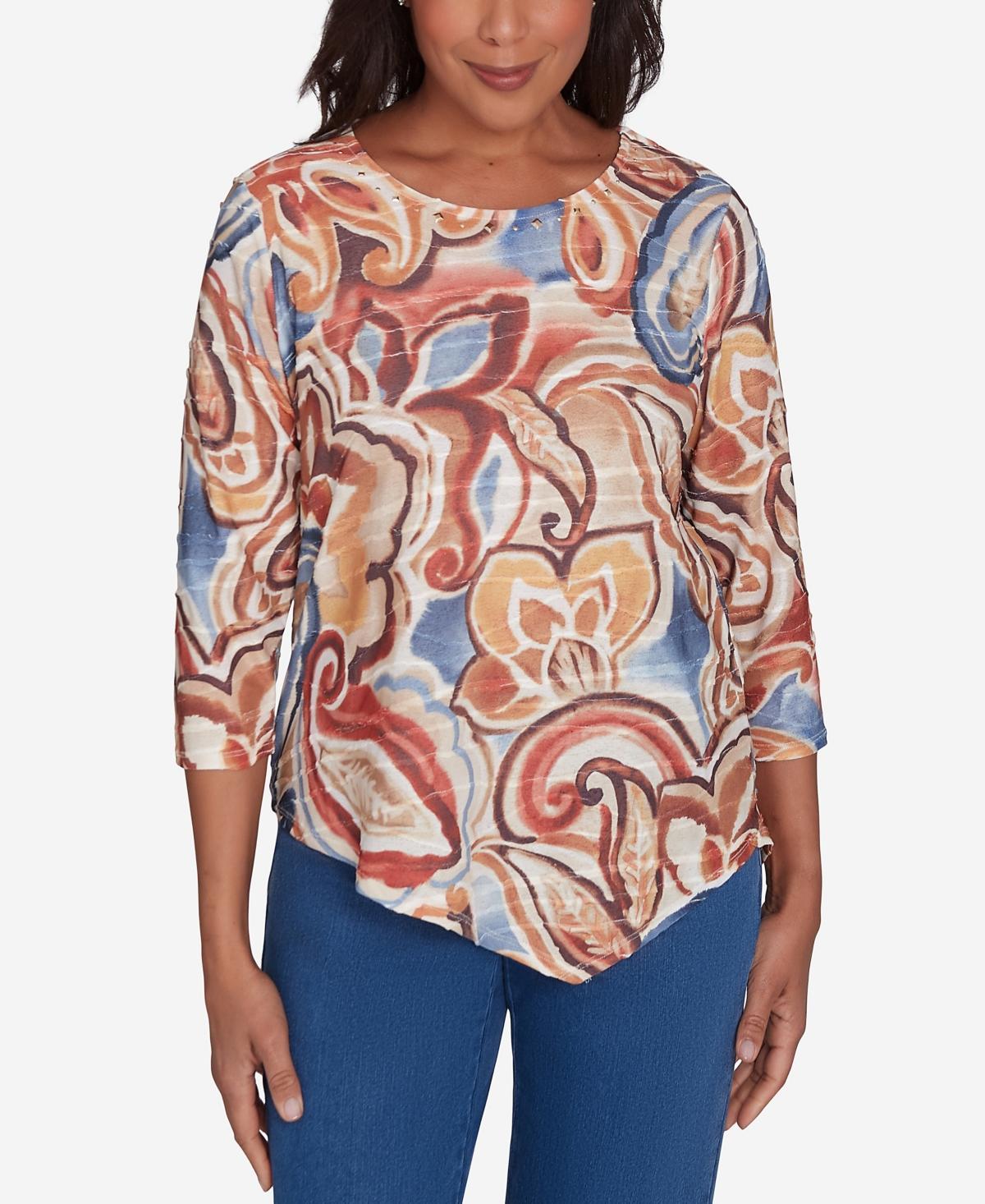 Petite Alfred Dunner Watercolor Paisley Crew Neck Top, Womens Product Image