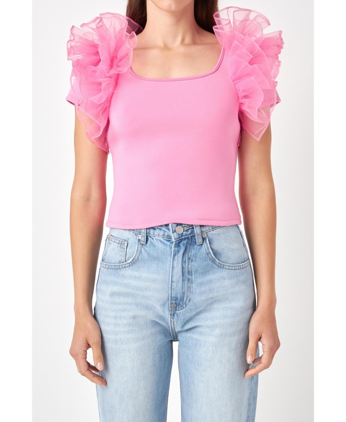 English Factory Womens Contrast Organza Top Product Image