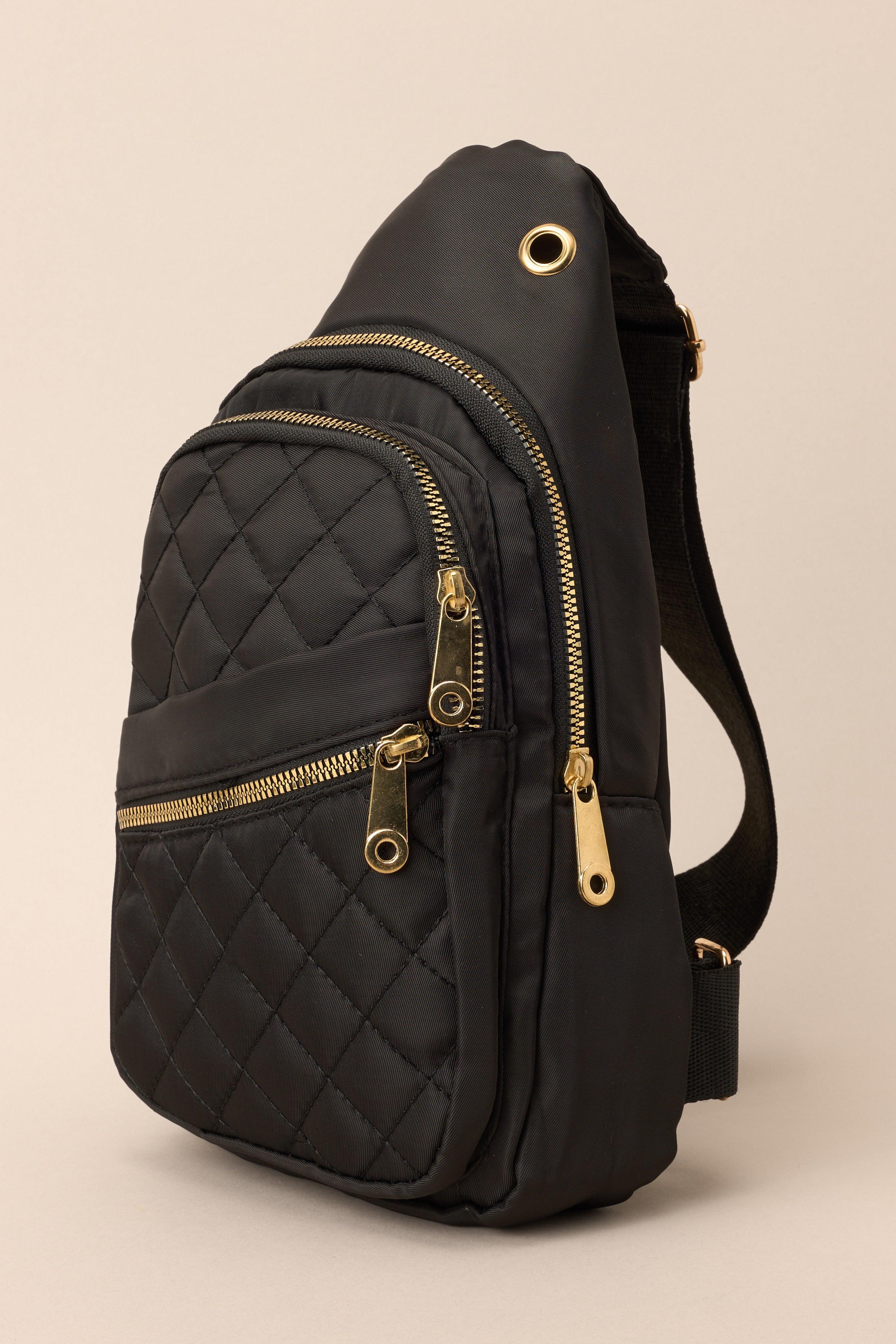 First In Line Black Quilted Crossbody Bag Product Image