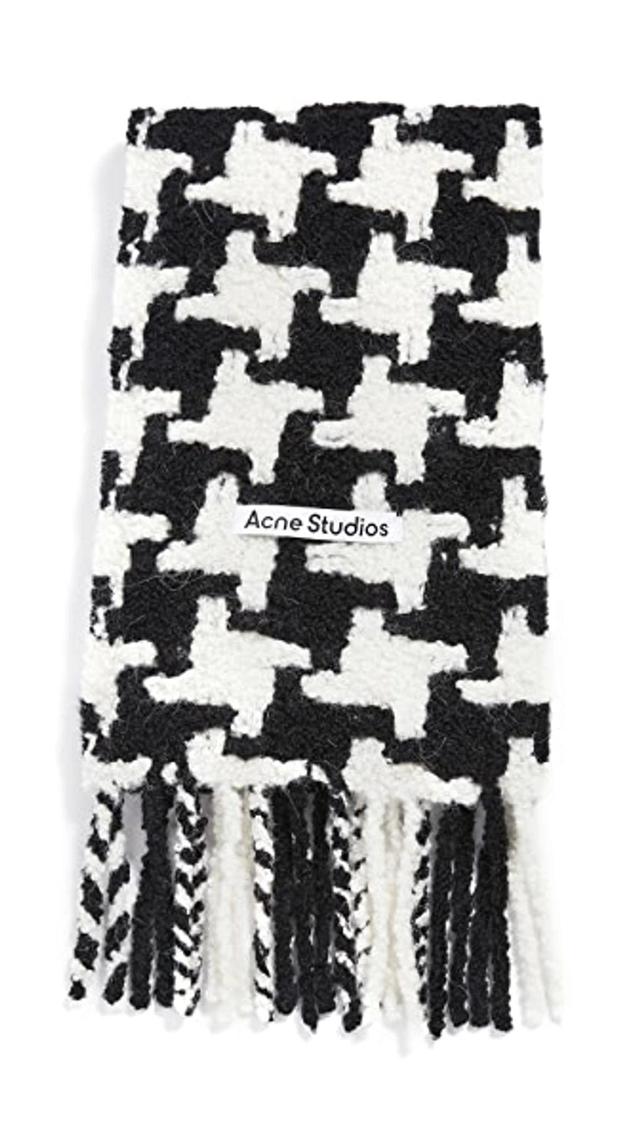 ACNE STUDIOS Fringed Houndstooth Alpaca-blend Scarf In White Black Product Image