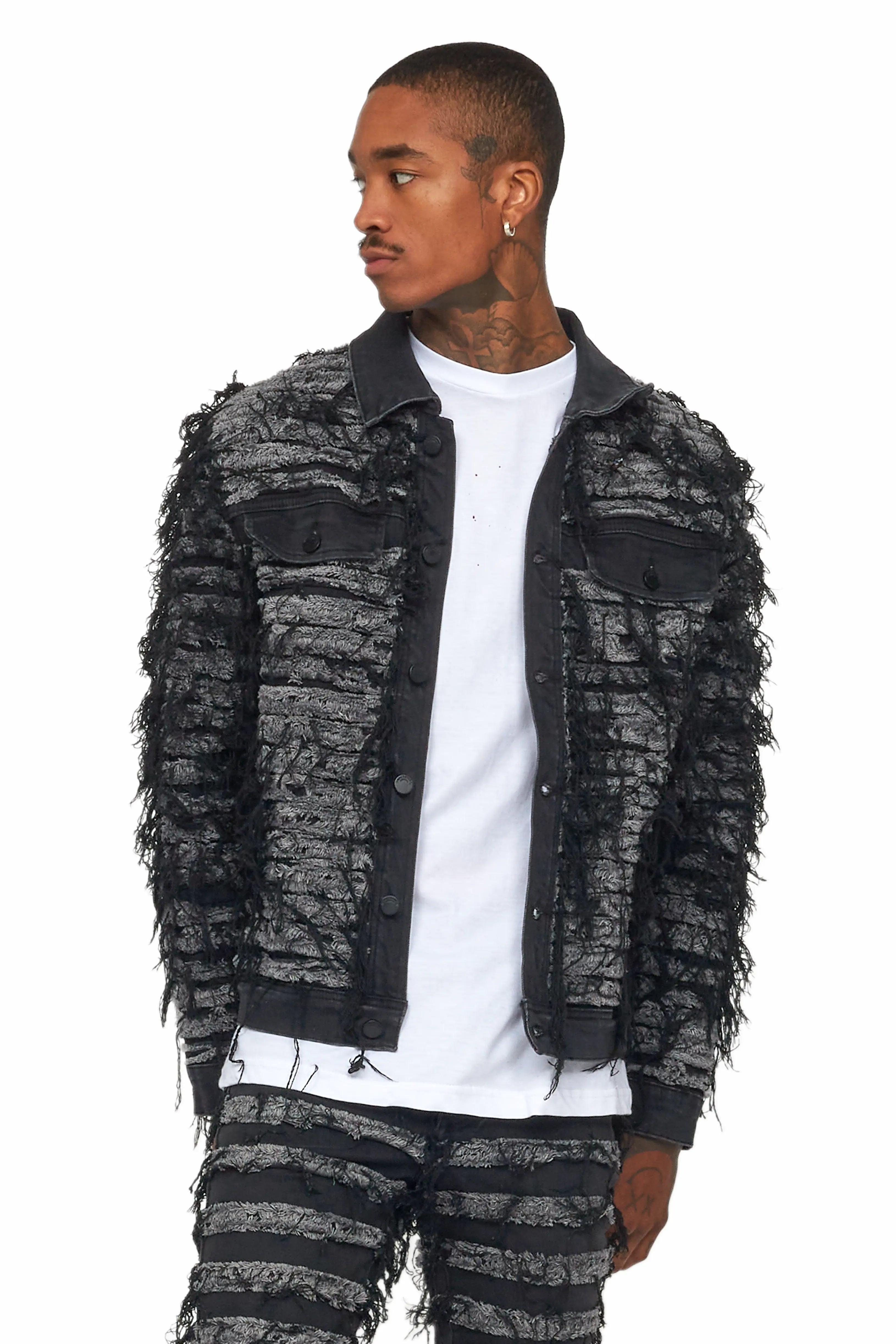 Ayan Dark Grey Distressed Denim Jacket Male Product Image