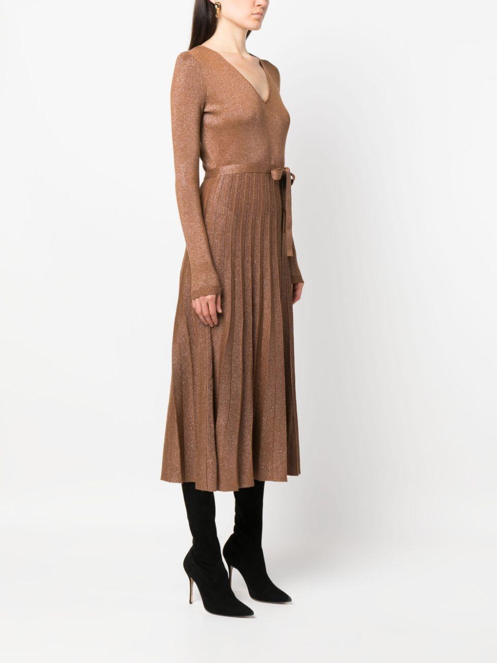 long-sleeve pleated midi dress Product Image