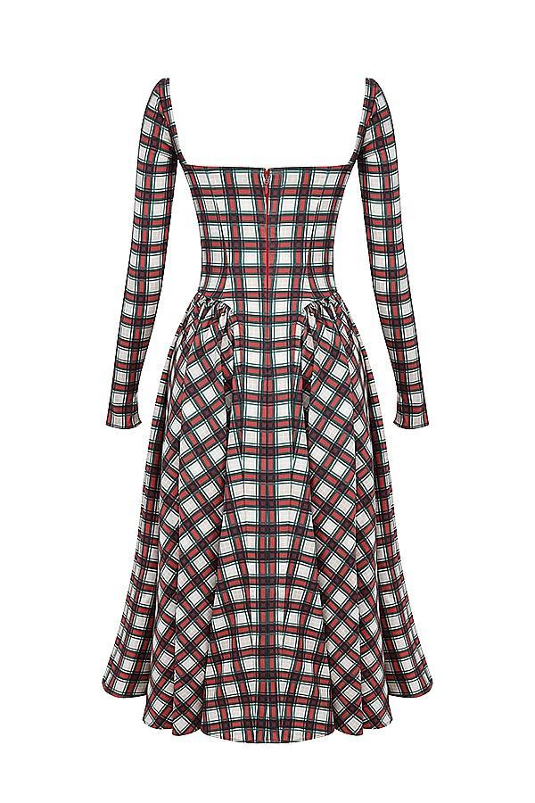 Eliza Red Tartan Corset Midi Dress - SALE Product Image