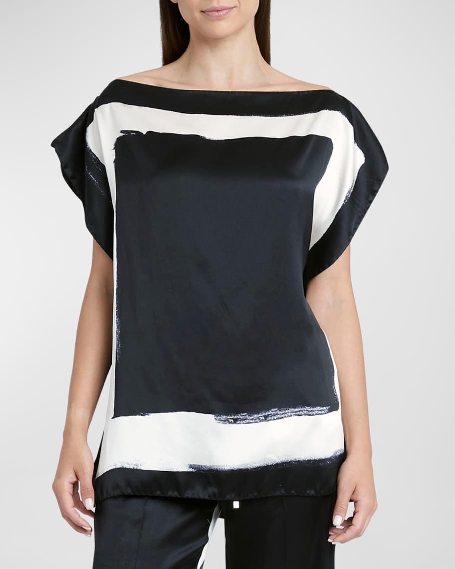 High-Neck Border-Print Silk Top Product Image