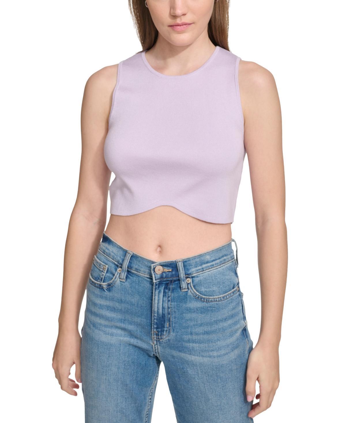 Calvin Klein Jeans Womens Angled-Hem Cropped Crewneck Tank Top Product Image