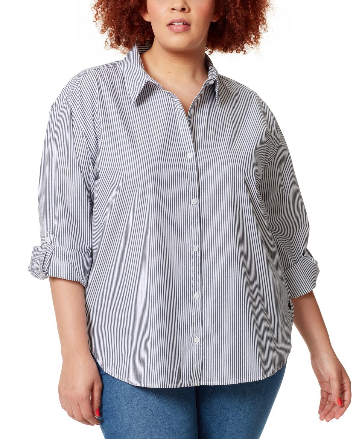 Womens Gloria Vanderbilt Amanda Button Down Shirt Marine Blue Stripe Product Image