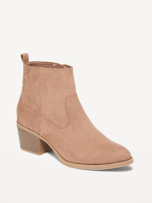 Old Navy Faux-Suede Western Ankle Boots for Women - Mocha Latte - female - Size: 10 Product Image