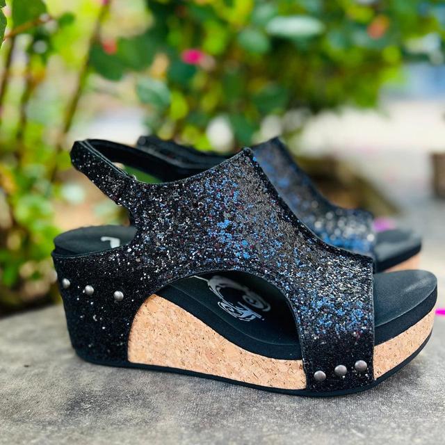 Black Glittered Comfort Wedges Product Image