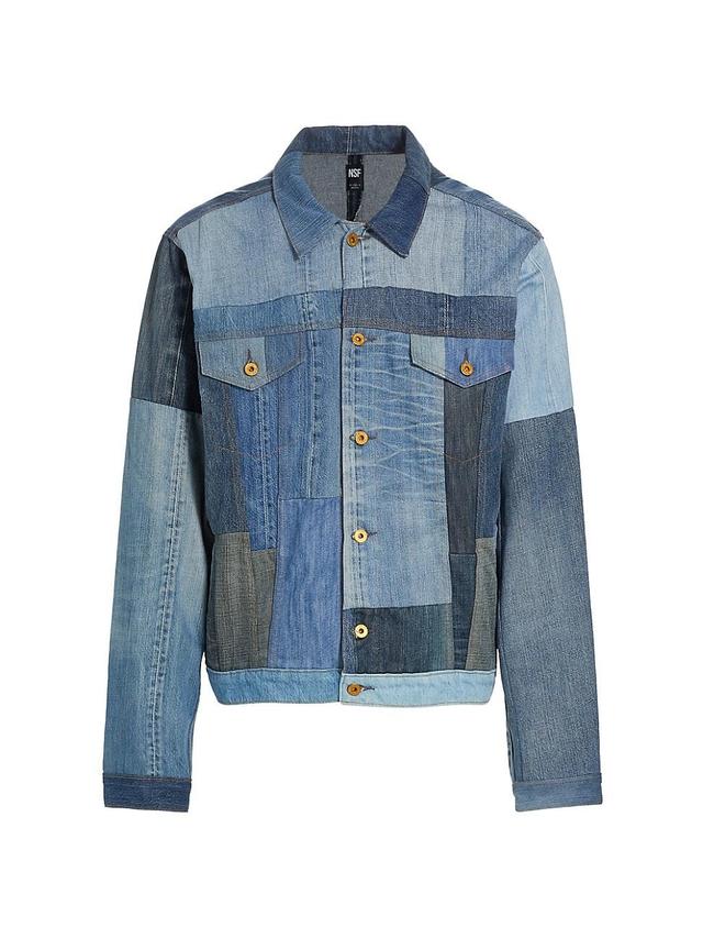 Mens Patchwork Denim Trucker Jacket Product Image