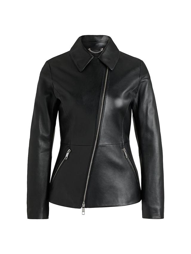 Womens Leather Jacket with Asymmetric Two-Way Zip Product Image