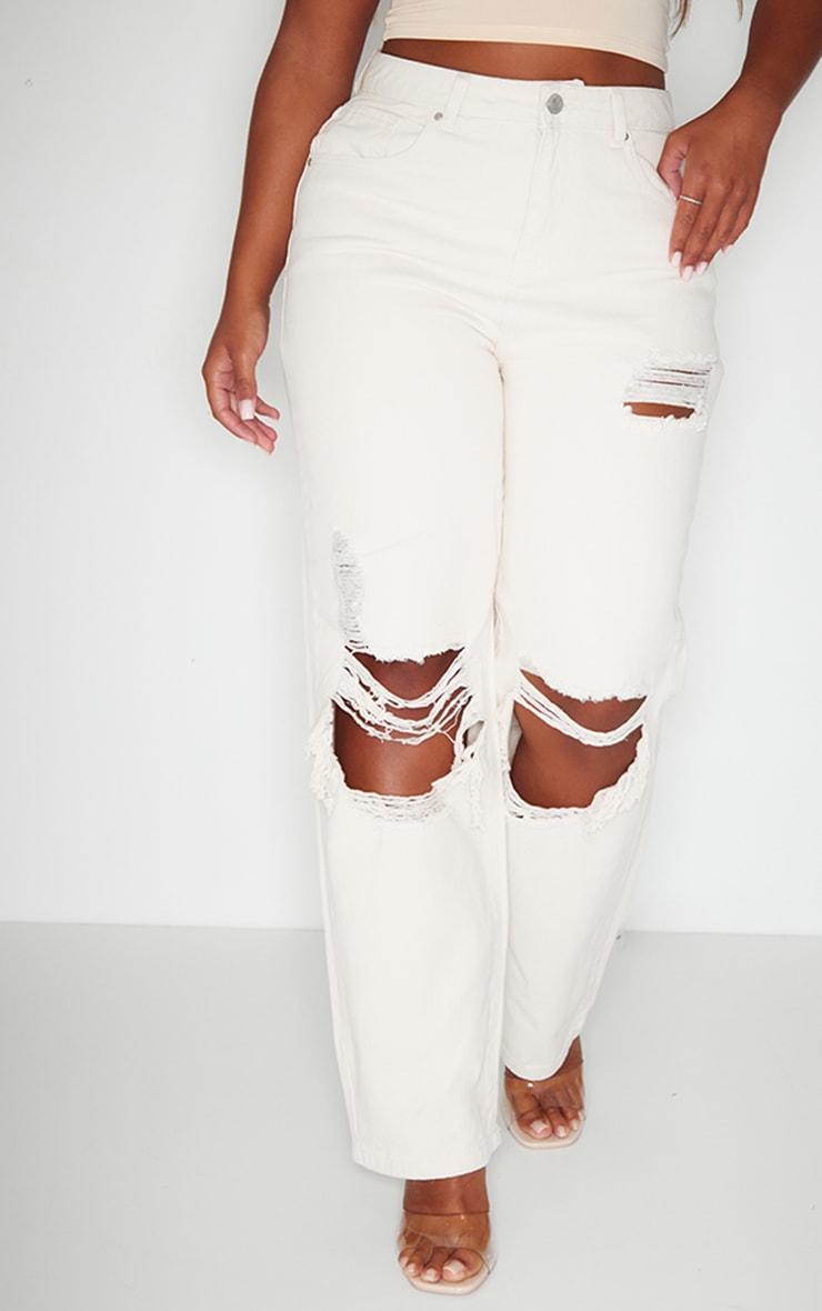 PRETTYLITTLETHING Shape Stone Extreme Rip Wide Leg Jeans Product Image