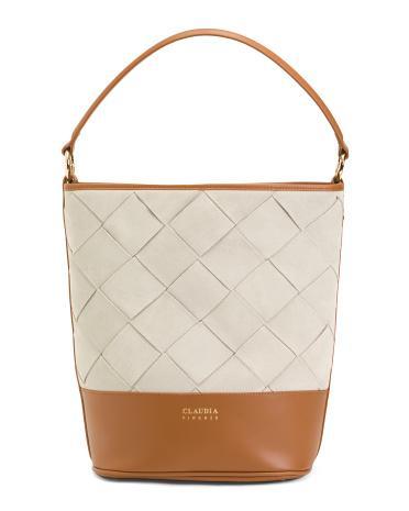 Suede Woven Bucket Bag With Solid Bottom For Women Product Image