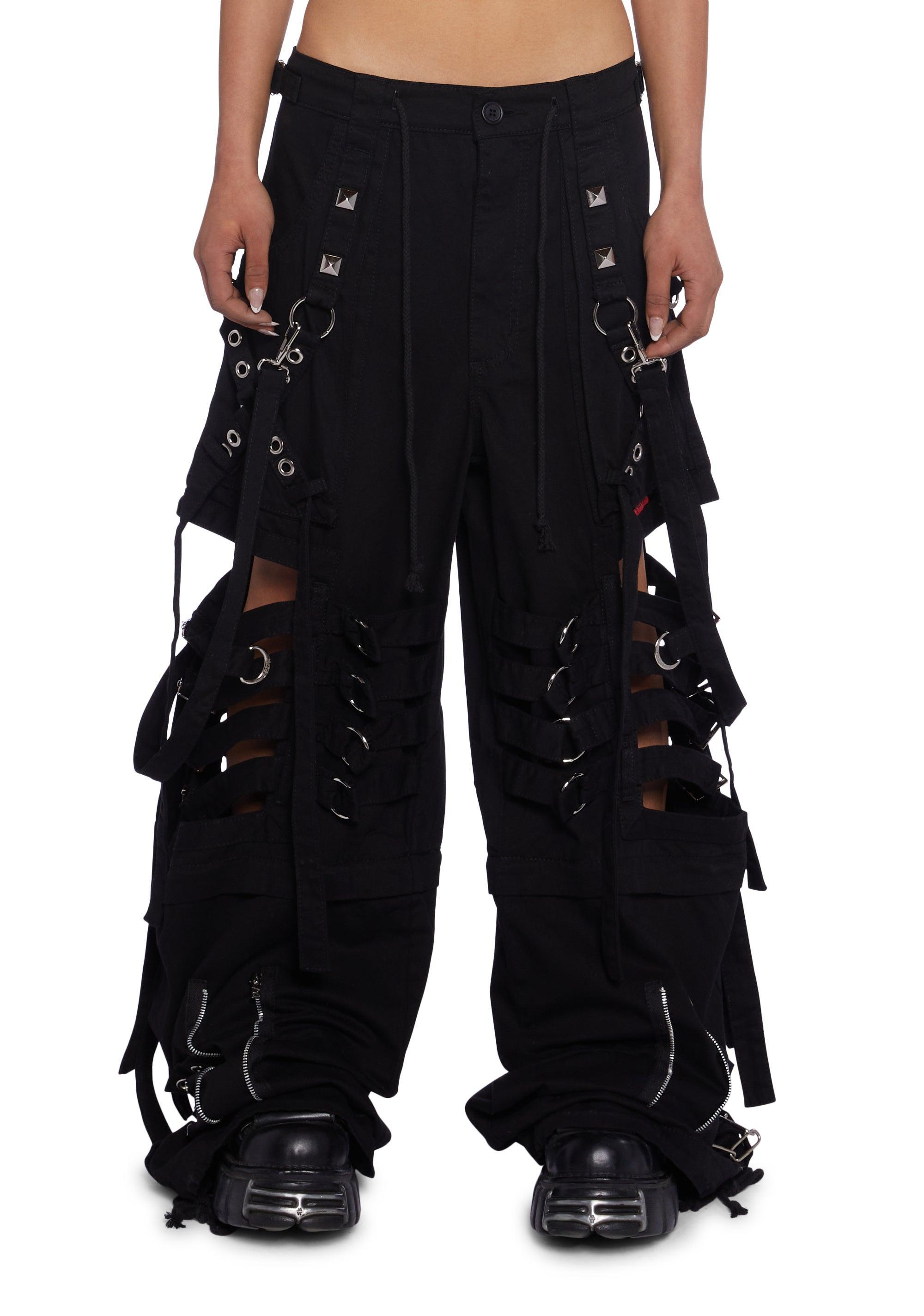 Tripp NYC Studded Zippered Cut-Out Wide Leg Denim Pants - Black Product Image