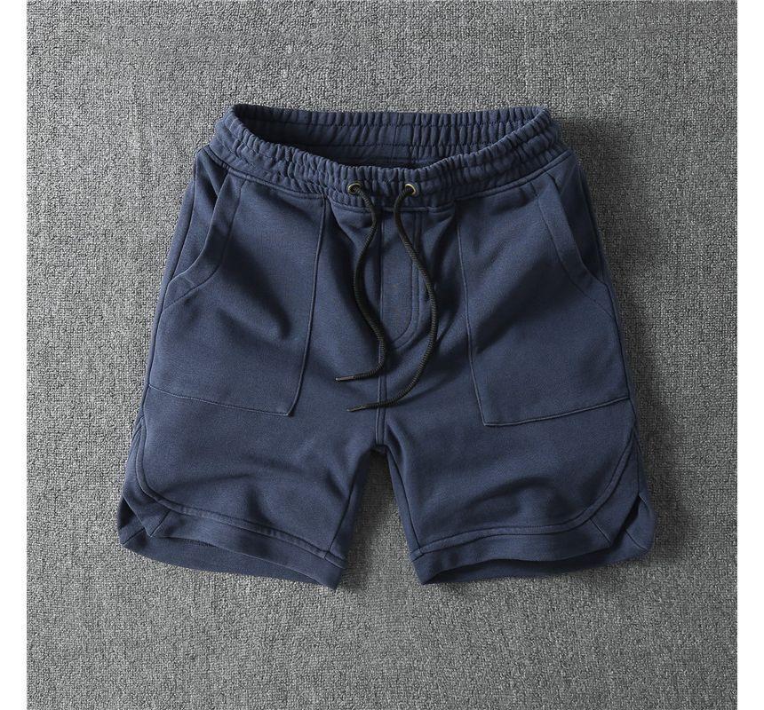 Drawstring Waist Plain Slit Sweat Shorts Product Image