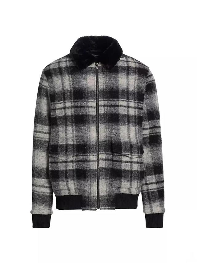 Slim-Fit Shadow Plaid Bomber Jacket Product Image