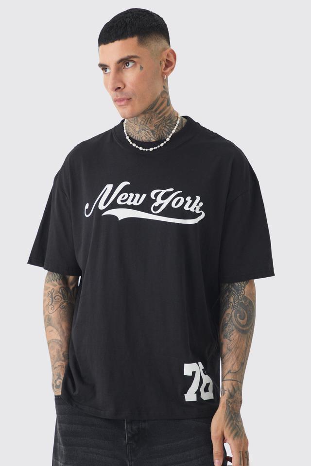 Tall Oversized New York Varsity Print T-shirt | boohooMAN USA Product Image