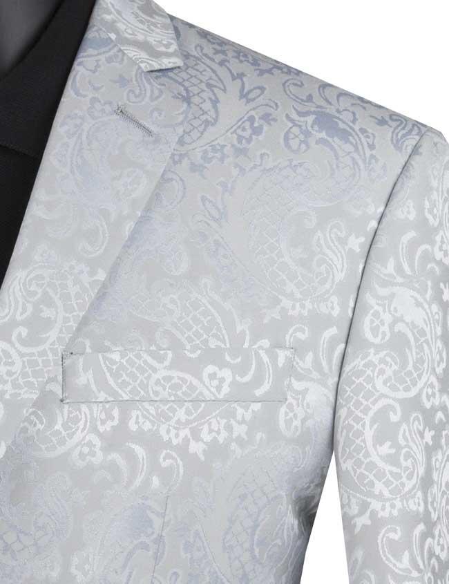 Silver Tone on Tone Paisley Pattern Slim Fit Men's 2 Piece Suit 2 Button Male Product Image