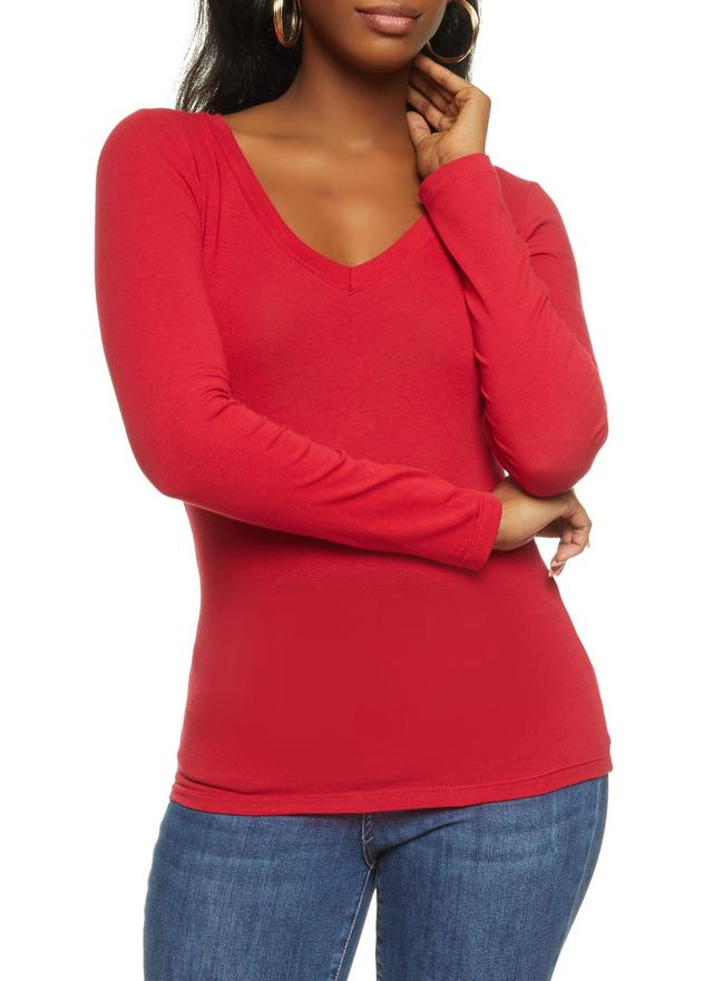 Womens Basic V Neck Long Sleeve Top Product Image