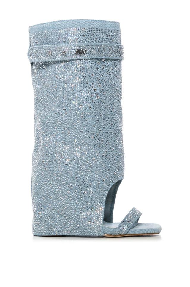 AZALEA WANG DESARAY RHINESTONE OPEN TOE SANDAL BOOTIE IN DENIM Product Image